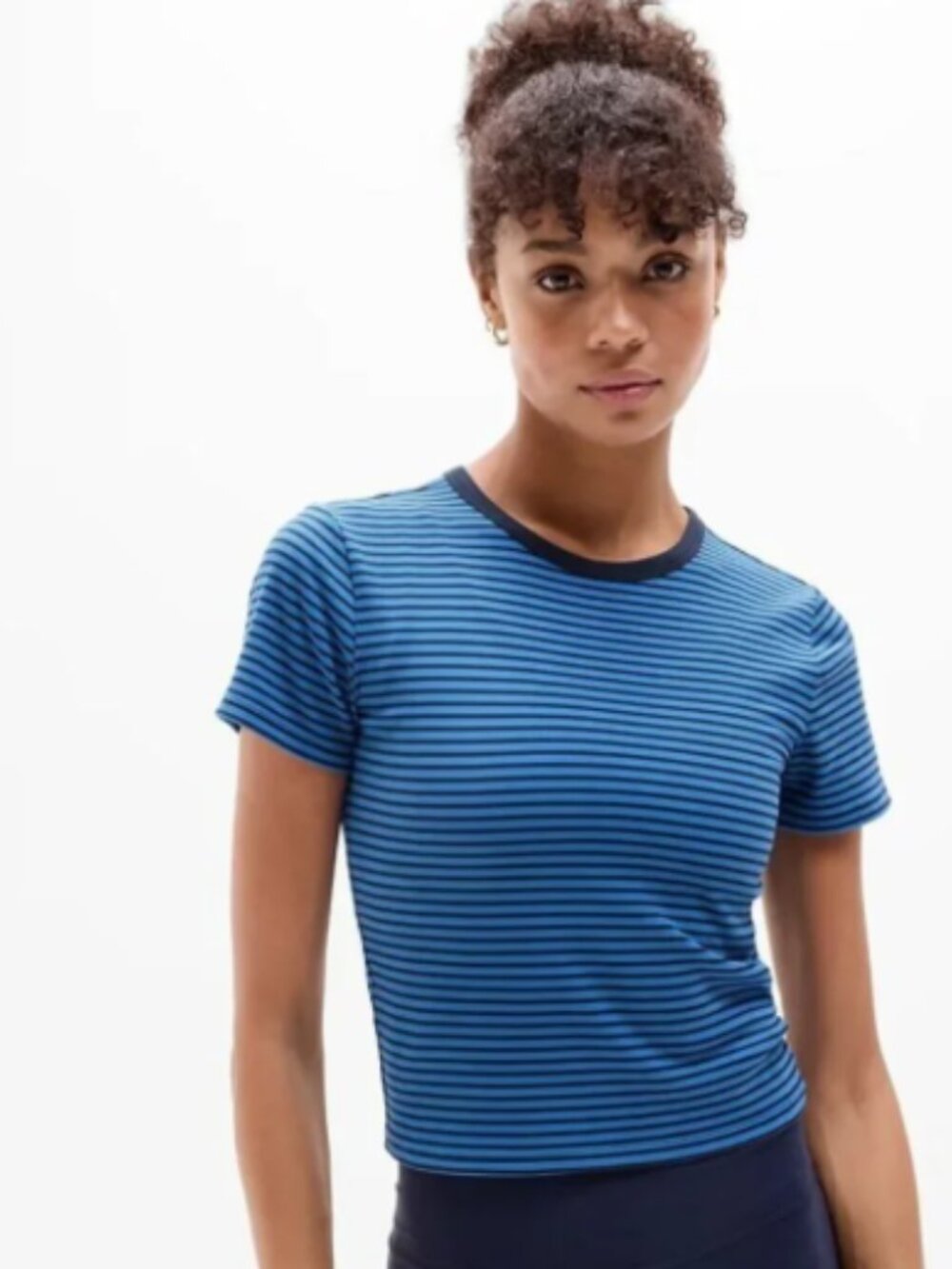 ATHLETA - NWT Signature Rib Crop Tee Martina Breaker Blue Stripe - S